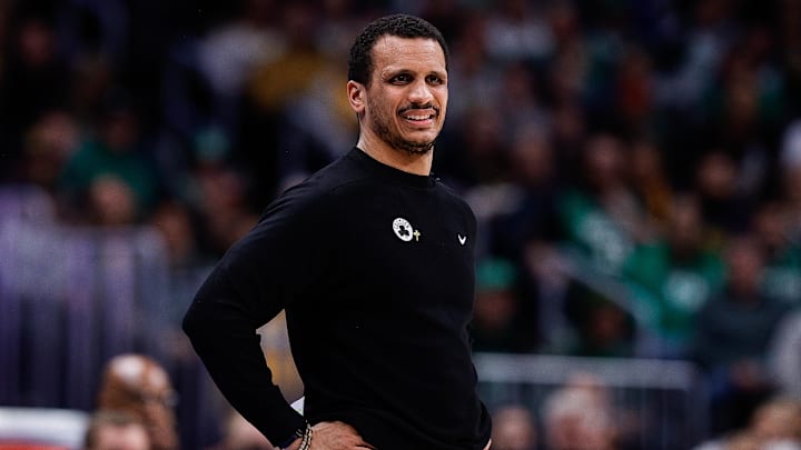 Jan 7, 2025; Denver, Colorado, USA; Boston Celtics head coach Joe Mazzulla looks on in the second quarter against the Denver Nuggets at Ball Arena. Mandatory Credit: Isaiah J. Downing-Imagn Images