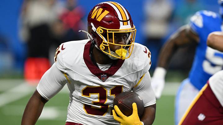 Washington Commanders running back Kaytron Allen (31) runs the ball against the Detroit Lions in the first quarter at Ford Field during the 2026 preseason. Washington Commanders running back Kaytron Allen (31) runs the ball against the Detroit Lions in the first quarter at Ford Field during the 2026 preseason.