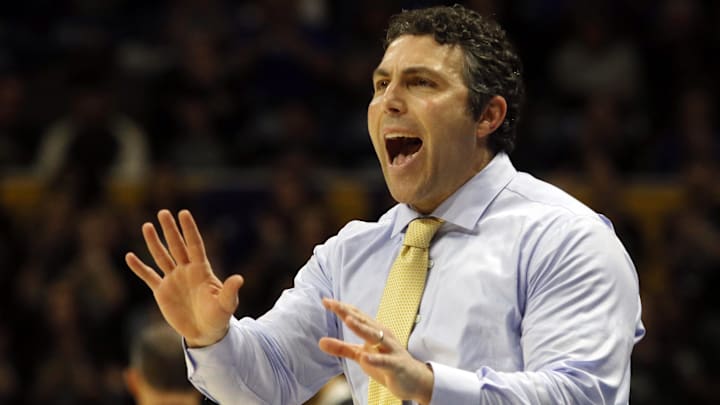Georgia Tech Yellow Jackets head coach Josh Pastner reacts on the sidelines against the Pittsburgh Panthers during the first half at the Petersen Events Center. Mandatory Credit: Charles LeClaire-Imagn Images