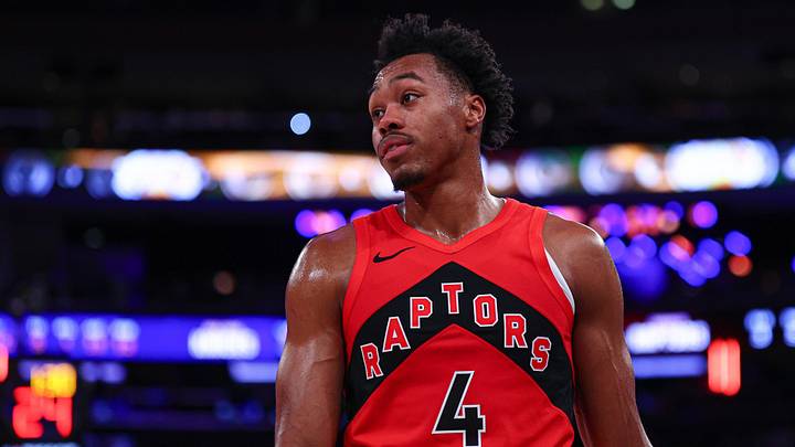 Oct 15, 2026; New York, New York, USA; Toronto Raptors small forward Scottie Barnes (4) reacts during the first half against the New York Knicks at Madison Square Garden. Mandatory Credit: Vincent Carchietta-Imagn Images Oct 15, 2026; New York, New York, USA; Toronto Raptors small forward Scottie Barnes (4) reacts during the first half against the New York Knicks at Madison Square Garden. Mandatory Credit: Vincent Carchietta-Imagn Images