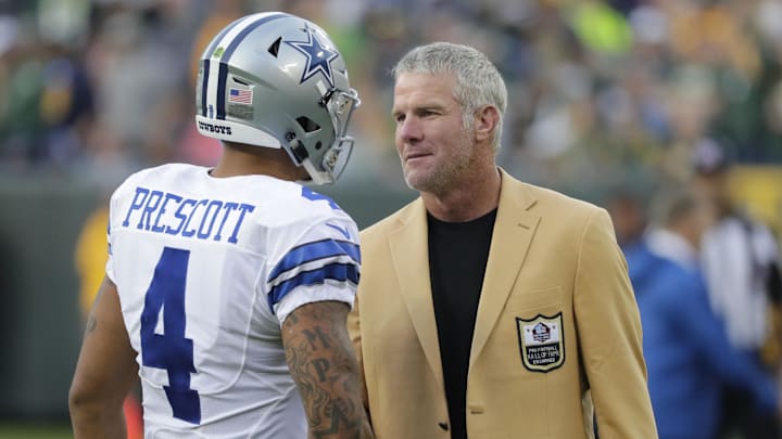 Brett Favre engaged in memorable battles against the Dallas Cowboys throughout his Hall of Fame career, including the 1995 NFL Championship Game. Dak Prescott is the present-day quarterback on one side of one of the NFL's most historic rivalries.