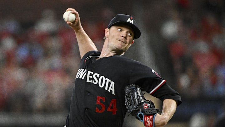 Aug 3, 2023; St. Louis, Missouri, USA;  Minnesota Twins starting pitcher Sonny Gray (54) pitches