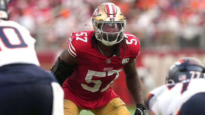 Oct 4, 2026; Santa Clara, California, USA; San Francisco 49ers linebacker Dre Greenlaw (57) during the third quarter against the Denver Broncos at Levi's Stadium. Mandatory Credit: Darren Yamashita-Imagn Images Oct 4, 2026; Santa Clara, California, USA; San Francisco 49ers linebacker Dre Greenlaw (57) during the third quarter against the Denver Broncos at Levi's Stadium. Mandatory Credit: Darren Yamashita-Imagn Images