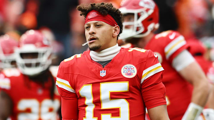 Dec 15, 2024; Cleveland, Ohio, USA; Kansas City Chiefs quarterback Patrick Mahomes (15) warms up before the game between the Cleveland Browns and the Chiefs at Huntington Bank Field. Mandatory Credit: Ken Blaze-Imagn Images