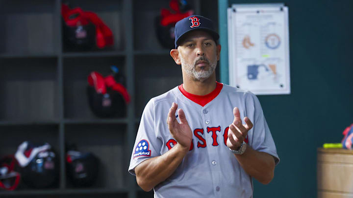 Mar 30, 2025; Arlington, Texas, USA; Boston Red Sox manager Alex Cora (13) before the game against the Texas Rangers at Globe Life Field. Mandatory Credit: Kevin Jairaj-Imagn Images Mar 30, 2025; Arlington, Texas, USA; Boston Red Sox manager Alex Cora (13) before the game against the Texas Rangers at Globe Life Field. Mandatory Credit: Kevin Jairaj-Imagn Images