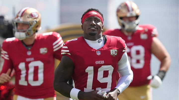 Oct 4, 2026; Santa Clara, California, USA; San Francisco 49ers wide receiver Deebo Samuel Sr. (19) jogs onto the field before the game against the Denver Broncos at Levi's Stadium. Oct 4, 2026; Santa Clara, California, USA; San Francisco 49ers wide receiver Deebo Samuel Sr. (19) jogs onto the field before the game against the Denver Broncos at Levi's Stadium.