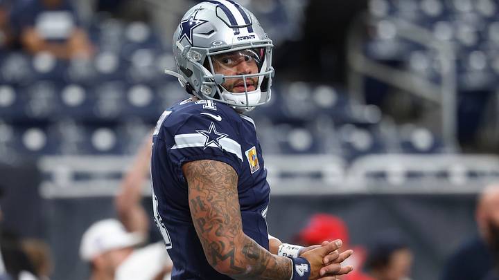 Dallas Cowboys quarterback Dak Prescott on the field before the game against the Houston Texans at Reliant Stadium. Dallas Cowboys quarterback Dak Prescott on the field before the game against the Houston Texans at Reliant Stadium.