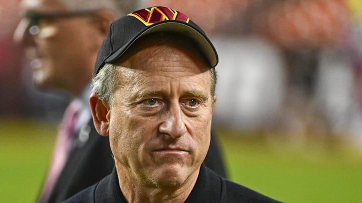 Oct 5, 2023; Landover, Maryland, USA; Washington Commanders owner Josh Harris on the field before the game against the Chicago Bears at FedExField. Mandatory Credit: Brad Mills-Imagn Images