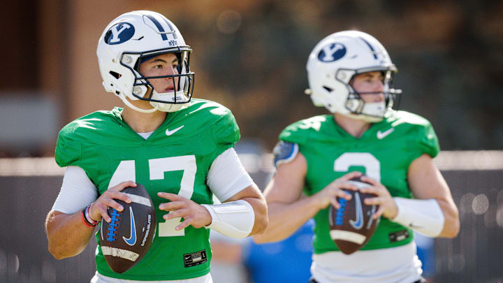 BYU quarterbacks Bear Bachmeier and McCae Hillstead at Fall Camp