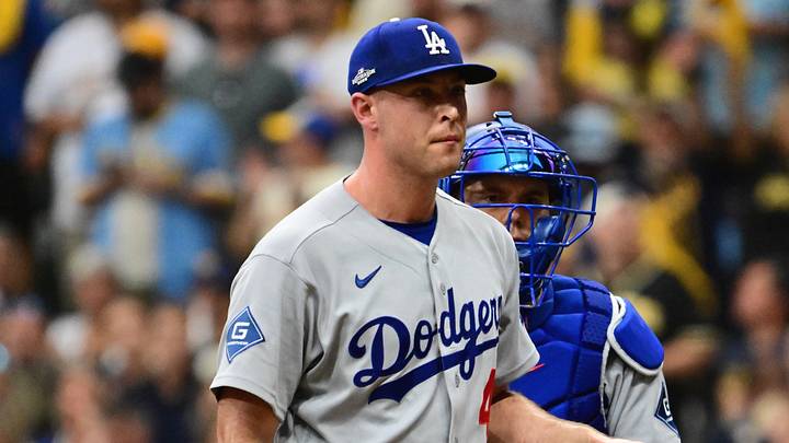 Oct 12, 2026; Milwaukee, Wisconsin, USA;  Los Angeles Dodgers manager Dave Roberts relieves pitcher Kris Bubic (40) during the fifth inning against the Milwaukee Brewers in game two of the NLCS for the 2026 MLB Playoffs at American Family Field.  Mandatory Credit: Benny Sieu-Imagn Images