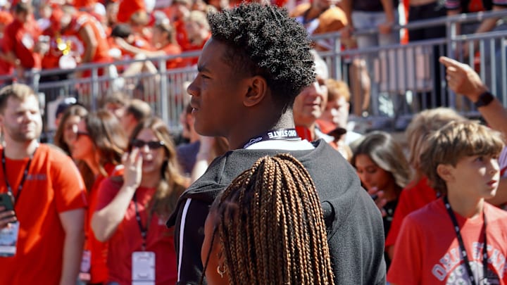 Kemon Spell, McKeesport running back, soaks up the atmosphere of the game between the Ohio State Buckeyes and Texas Longhorns at Ohio Stadium