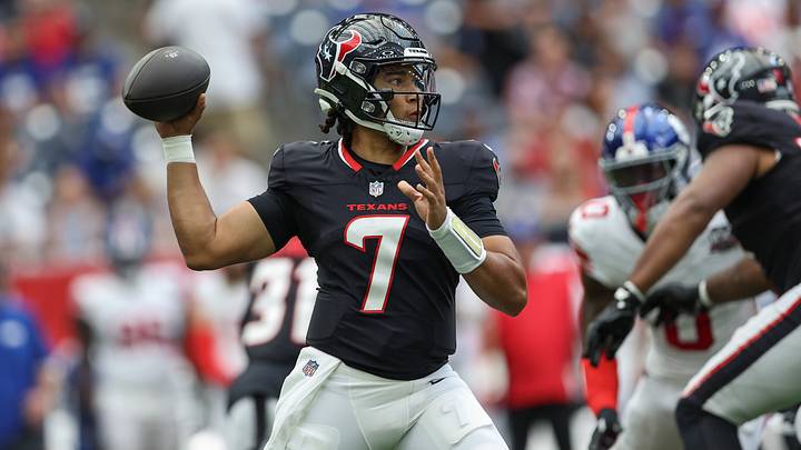 Aug 17, 2024; Houston, Texas, USA; Houston Texans quarterback C.J. Stroud (7) in action during the game against the New York Giants at NRG Stadium. Mandatory Credit: Troy Taormina-USA TODAY Sports Aug 17, 2024; Houston, Texas, USA; Houston Texans quarterback C.J. Stroud (7) in action during the game against the New York Giants at NRG Stadium. Mandatory Credit: Troy Taormina-USA TODAY Sports