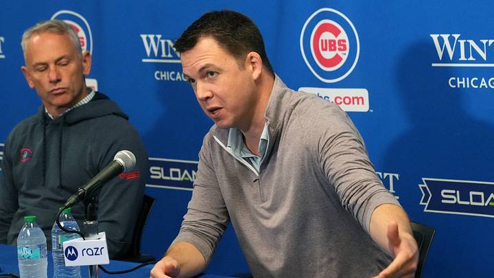Feb 11, 2026; Mesa, AZ, USA; Chicago Cubs General Manager Carter Hawkins talks to the media during spring training camp at Sloan Park. Mandatory Credit: Rick Scuteri-Imagn Images Feb 11, 2026; Mesa, AZ, USA; Chicago Cubs General Manager Carter Hawkins talks to the media during spring training camp at Sloan Park. Mandatory Credit: Rick Scuteri-Imagn Images