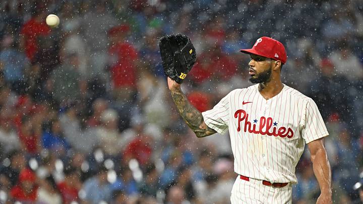 Aug 17, 2026; Philadelphia, Pennsylvania, USA; Philadelphia Phillies pitcher Cristopher Sánchez (61) gets a new baseball after allowing a urn during the sixth inning against the Miami Marlins at Citizens Bank Park. Mandatory Credit: Eric Hartline-Imagn Images Aug 17, 2026; Philadelphia, Pennsylvania, USA; Philadelphia Phillies pitcher Cristopher Sánchez (61) gets a new baseball after allowing a urn during the sixth inning against the Miami Marlins at Citizens Bank Park. Mandatory Credit: Eric Hartline-Imagn Images