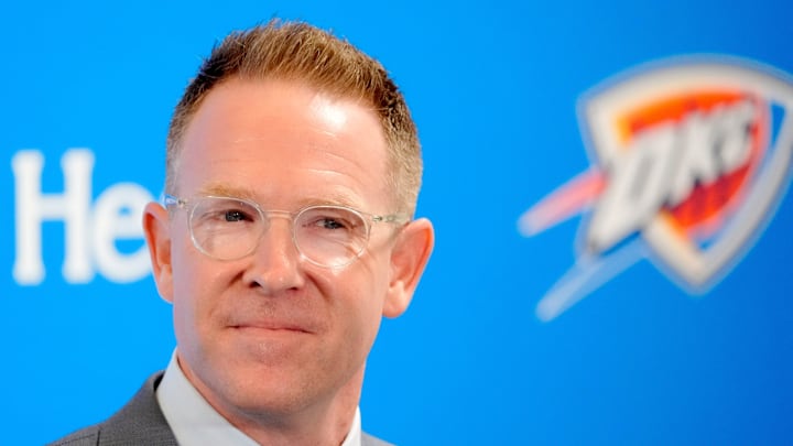 Thunder general manager Sam Presti speaks during an introductory press conference for the 2024 Thunder draft picks at Oklahoma Contemporary Arts Center in Oklahoma City on Saturday, June, 29, 2024.