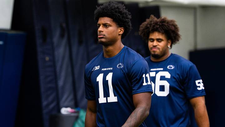 Penn State defensive end LaVar Arrington II (11) arrives for football media day in Holuba Hall, Friday, August 7, 2026, in State College. Penn State defensive end LaVar Arrington II (11) arrives for football media day in Holuba Hall, Friday, August 7, 2026, in State College.