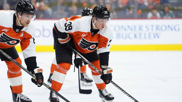 Sep 24, 2026; Philadelphia, Pennsylvania, USA; Philadelphia Flyers right wing Matvei Michkov (39) reacts against the Boston Bruins in the first period at Xfinity Mobile Arena.