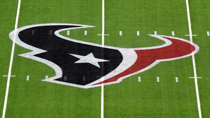 Nov 21, 2019; Houston, TX, USA; Houston Texans logo is seen on the field before a game between the Indianapolis Colts and Houston Texans at NRG Stadium. Mandatory Credit: Kirby Lee-Imagn Images