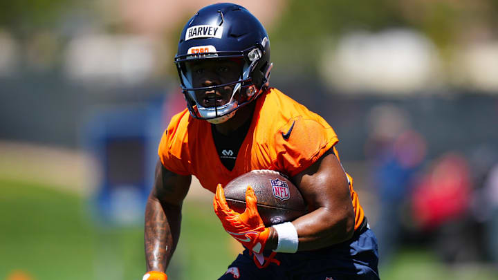 May 10, 2025; Englewood, CO, USA; Denver Broncos running back RJ Harvey (37) during rookie minicamp at Broncos Park Powered by CommonSpirit. 