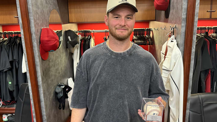 Ryne Nelson holds game ball from his first major league base hit. Chase Field, Phoenix Arizona, March 30, 2025 Ryne Nelson holds game ball from his first major league base hit. Chase Field, Phoenix Arizona, March 30, 2025