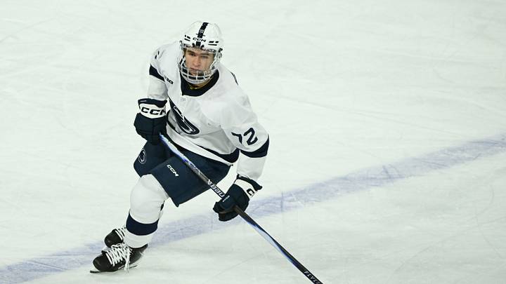 Oct 10, 2025; University Park, PA, USA; Penn State Nittany Lions forward Gavin McKenna (72) skates against the Clarkson Golden Knights in the first period of a game at Pegula Ice Arena. Mandatory Credit: Barry Reeger-Imagn Images Oct 10, 2025; University Park, PA, USA; Penn State Nittany Lions forward Gavin McKenna (72) skates against the Clarkson Golden Knights in the first period of a game at Pegula Ice Arena. Mandatory Credit: Barry Reeger-Imagn Images