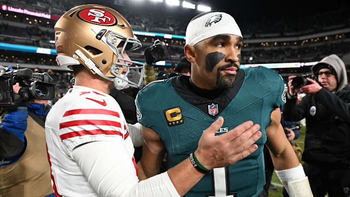 Jalen Hurts and the Eagles lost in their first playoff game after hoisting the Lombardi Trophy in February.