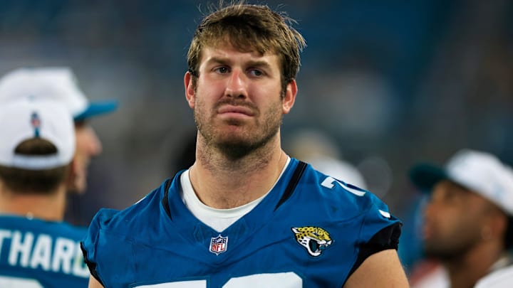 Jacksonville Jaguars offensive tackle Walker Little (72) looks on during the fourth quarter of a preseason NFL football game Saturday, Aug. 17, 2024 at EverBank Stadium in Jacksonville, Fla. The Jacksonville Jaguars defeated the Tampa Bay Buccaneers 20-7. [Corey Perrine/Florida Times-Union]