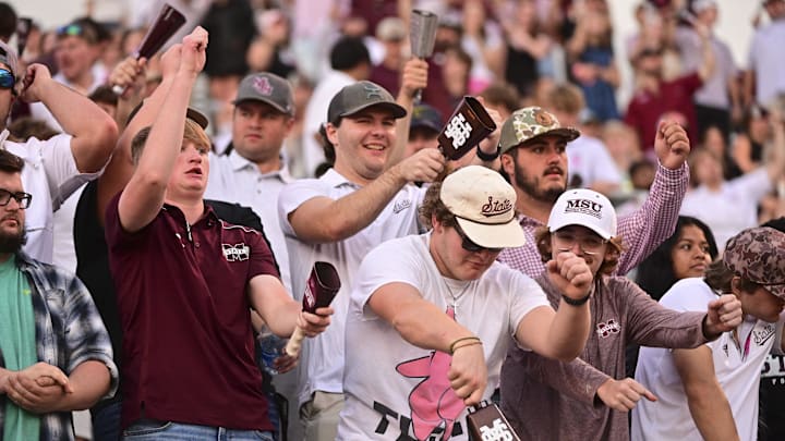Mississippi State Bulldogs fans cheer during the fourth quarter against the Texas A&M Aggies at Davis Wade Stadium at Scott Field.