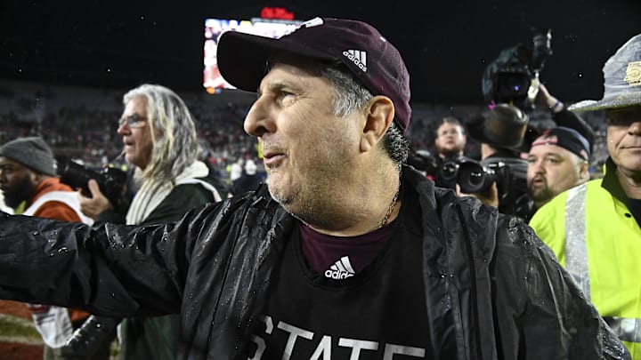 Mississippi State Bulldogs head coach Mike Leach walks onto the field after the game against the Ole Miss Rebels at Vaught-Hemingway Stadium. Mississippi State Bulldogs head coach Mike Leach walks onto the field after the game against the Ole Miss Rebels at Vaught-Hemingway Stadium.