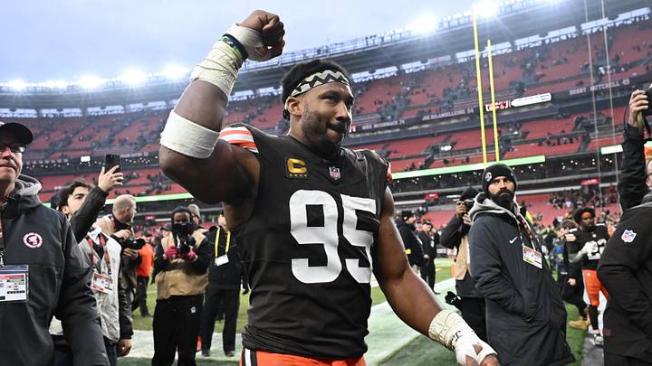 Myles Garrett is headed to the Super Bowl favorite Rams. Myles Garrett is headed to the Super Bowl favorite Rams.