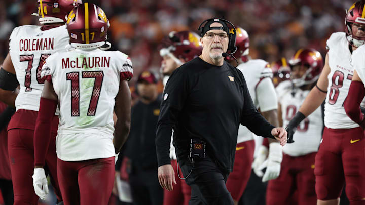 Dan Quinn during the Commanders’ wild card win over the Tampa Bay Buccaneers. 