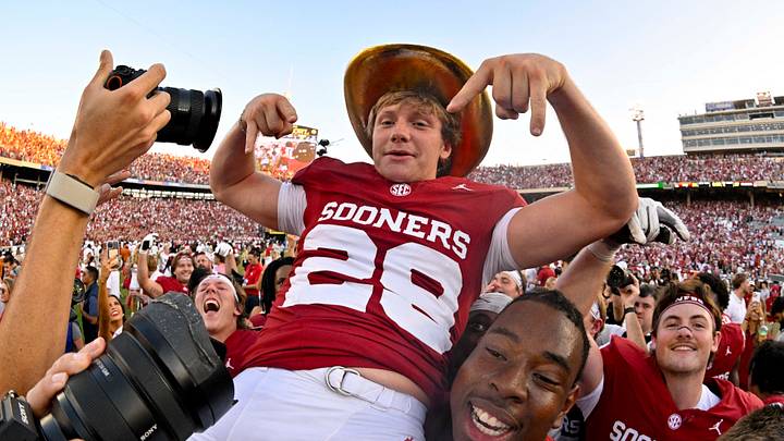 After making the game-winning, walk-off field goal, Oklahoma kicker Tate Sandell had a vibe going as he wore the Golden Hat Trophy. It's a vibe many are still feeling today. After making the game-winning, walk-off field goal, Oklahoma kicker Tate Sandell had a vibe going as he wore the Golden Hat Trophy. It's a vibe many are still feeling today.