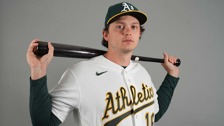 Feb 20, 2026; Mesa, AZ, USA; Athletics first baseman Nick Kurtz (16) poses for Photo Day at HoHoKam Stadium. Mandatory Credit: Rick Scuteri-Imagn Images Feb 20, 2026; Mesa, AZ, USA; Athletics first baseman Nick Kurtz (16) poses for Photo Day at HoHoKam Stadium. Mandatory Credit: Rick Scuteri-Imagn Images