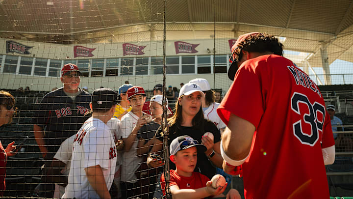 Red Sox prospect Marcelo Mayer signs autographs following a Spring Training game at JetBlue Park on March 11, 2025. Red Sox prospect Marcelo Mayer signs autographs following a Spring Training game at JetBlue Park on March 11, 2025.