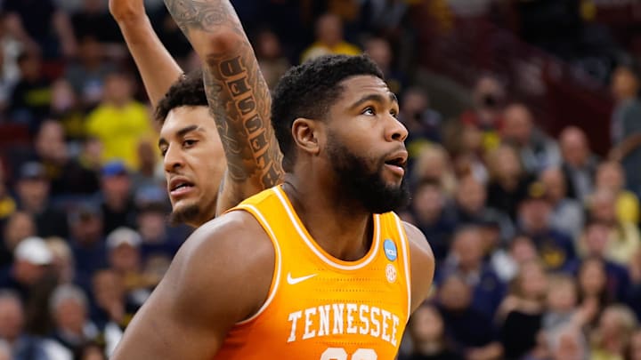 Mar 29, 2026; Chicago, IL, USA; Tennessee Volunteers forward Jaylen Carey (23) looks to shoot in the first half against the Michigan Wolverines  during an Elite Eight game of the Midwest Regional of the men's 2026 NCAA Tournament at United Center. Mandatory Credit: Kamil Krzaczynski-Imagn Images