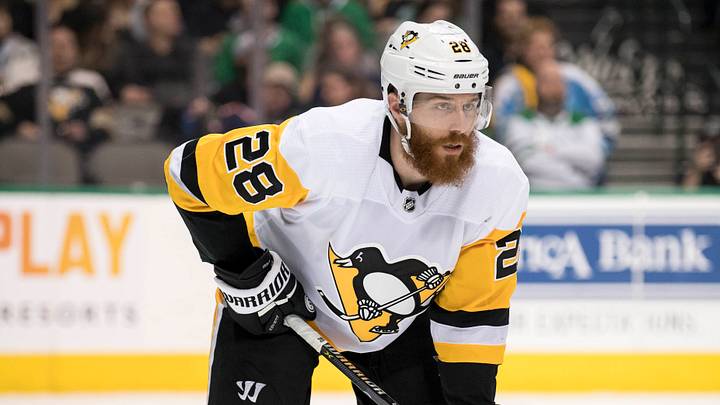 Pittsburgh Penguins defenseman Ian Cole (28) during the game against the Dallas Stars at the American Airlines Center. The Stars defeat the Penguins 4-3 in the overtime shootout. Mandatory Credit: Jerome Miron-USA TODAY Sports