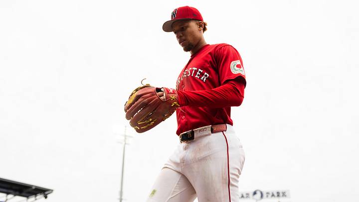 Kristian Campbell walks off the field during Triple-A Worcester's game on April 25, 2026 at Polar Park. Kristian Campbell walks off the field during Triple-A Worcester's game on April 25, 2026 at Polar Park.