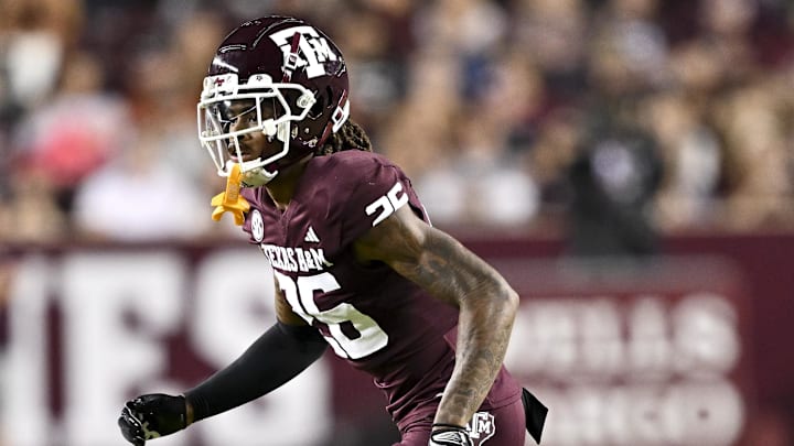 Nov 16, 2024; College Station, Texas, USA; Texas A&M Aggies defensive back Will Lee III (26) defends in coverage against the New Mexico State Aggies during the first half at Kyle Field. Mandatory Credit: Maria Lysaker-Imagn Images Nov 16, 2024; College Station, Texas, USA; Texas A&M Aggies defensive back Will Lee III (26) defends in coverage against the New Mexico State Aggies during the first half at Kyle Field. Mandatory Credit: Maria Lysaker-Imagn Images