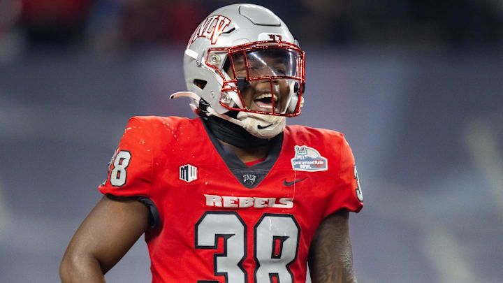 UNLV Rebels linebacker Marsel McDuffie (38) against the Kansas Jayhawks in the Guaranteed Rate Bowl at Chase Field. Mandatory Credit: Mark J. Rebilas-USA TODAY Sports
