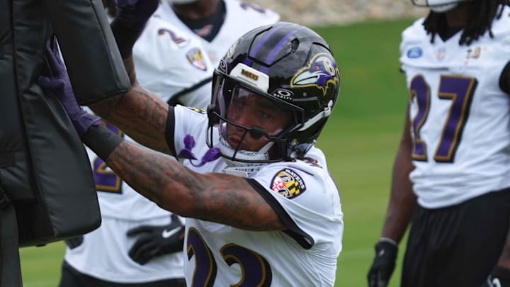 Baltimore Ravens cornerback Jaire Alexander runs drills during training camp. Mandatory Credit: Mitch Stringer-Imagn Images