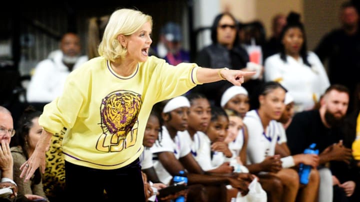 LSU women's basketball coach, Kim Mulkey, during their game against Grambling Sunday afternoon, December 8, 2024, at the Brookshire Grocery Arena in Bossier City.