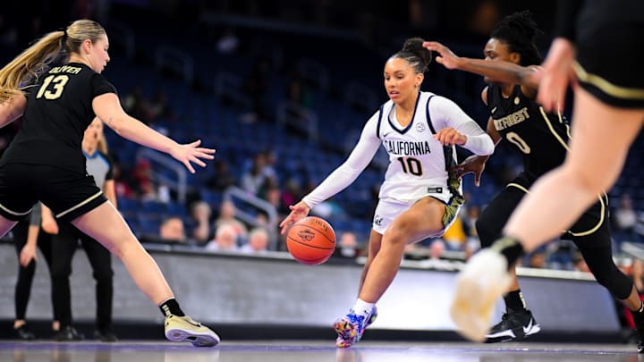 Cal guard Lului Twidale drives past Wake Forest defender Cal guard Lului Twidale drives past Wake Forest defender