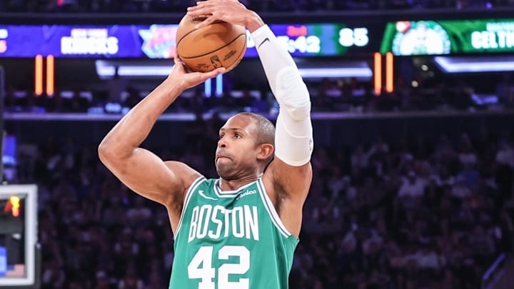 May 10, 2025; New York, New York, USA; Boston Celtics center Al Horford (42) takes a three point shot in the third quarter against the New York Knicks during game three of the second round for the 2025 NBA Playoffs at Madison Square Garden. Mandatory Credit: Wendell Cruz-Imagn Images May 10, 2025; New York, New York, USA; Boston Celtics center Al Horford (42) takes a three point shot in the third quarter against the New York Knicks during game three of the second round for the 2025 NBA Playoffs at Madison Square Garden. Mandatory Credit: Wendell Cruz-Imagn Images