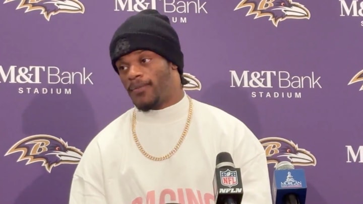 Baltimore Ravens QB Lamar Jackson speaks to reporters after loss to Philadelphia Eagles on Dec. 1, 2024.