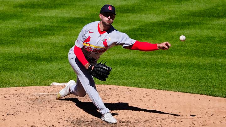 Sep 6, 2026; Denver, Colorado, USA;  St. Louis Cardinals relief pitcher Cooper Hjerpe (56) delivers a pitch in the fourth inning against the Colorado Rockies at Coors Field.  Mandatory Credit: Ron Chenoy-Imagn Images