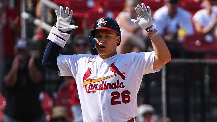 Aug 9, 2026; St. Louis, Missouri, USA; St. Louis Cardinals second baseman JJ Wetherholt (26) reacts after hitting a go-ahead two run double against the Colorado Rockies during the eighth inning at Busch Stadium. Mandatory Credit: Jeff Curry-Imagn Images Aug 9, 2026; St. Louis, Missouri, USA; St. Louis Cardinals second baseman JJ Wetherholt (26) reacts after hitting a go-ahead two run double against the Colorado Rockies during the eighth inning at Busch Stadium. Mandatory Credit: Jeff Curry-Imagn Images