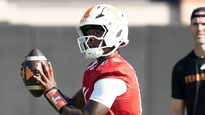 Tennessee quarterback Faizon Brandon (11) during Tennessee football’s first preseason practice in Knoxville, Tennessee, Aug. 5, 2026.