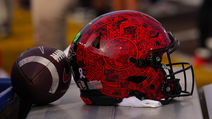 A general view of a San Diego State Aztecs helmet. 