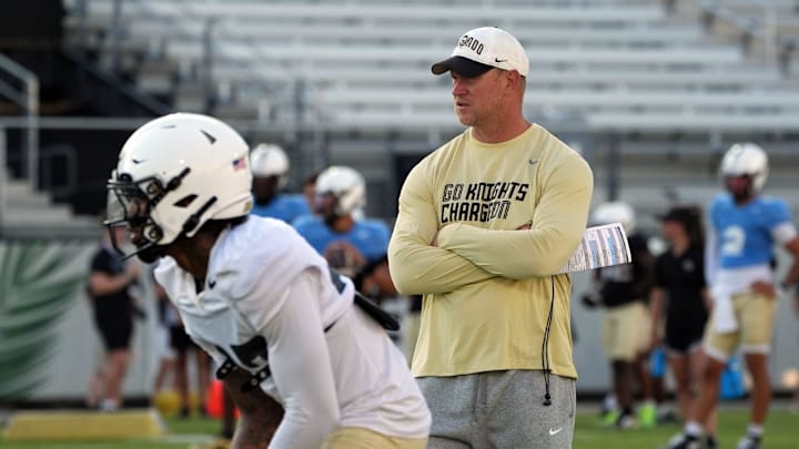 UCF Head Football Coach Scott Frost during UCF Spring football practice at FBC Mortgage Stadium in Orlando, Friday, April 11, 2025.