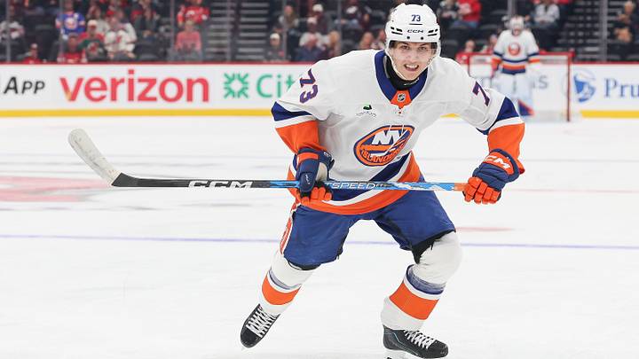 Victor Eklund in Islander preseason game in Newark.
